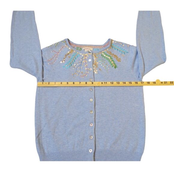 Sundance Sequin Embroidered Cotton Cardigan Mother of Pearl buttons Sz S #909 - Picture 10 of 13